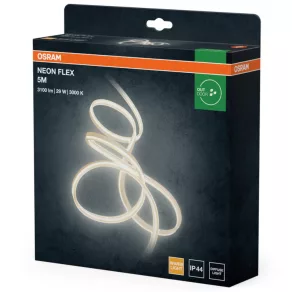   Osram Neon Flex - Bandă LED decorativă de culoare alb-caldă, 29 W, IP44, pentru utilizare în exterior, lumină omogenă, 3000 K, 1700 lm, 5 m