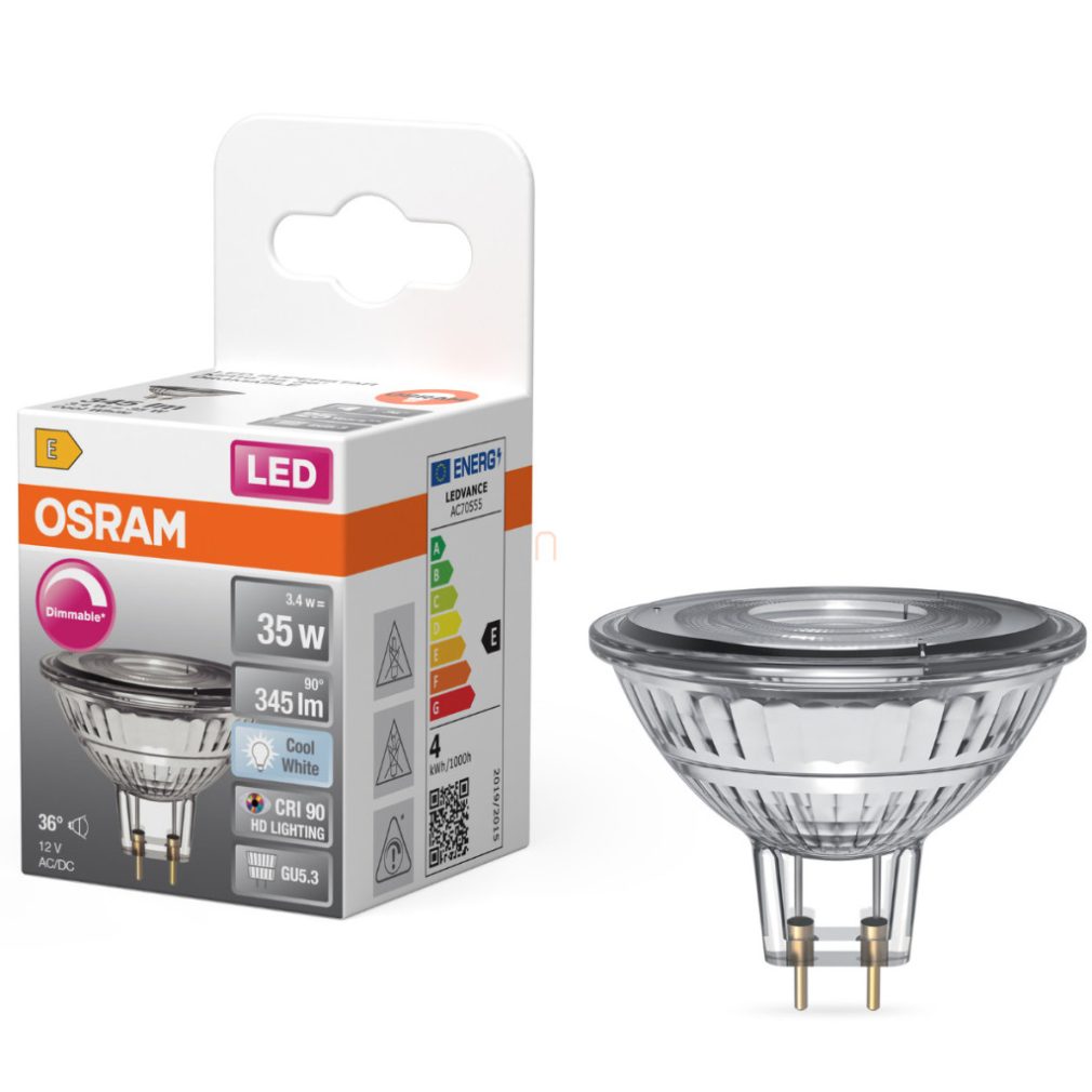 Osram GU5.3 LED 3,4W, 345 lm, 4000 K, alb rece, dimabil, sticlă transparentă - înlocuiește becul de 35 W - Star Spot MR16