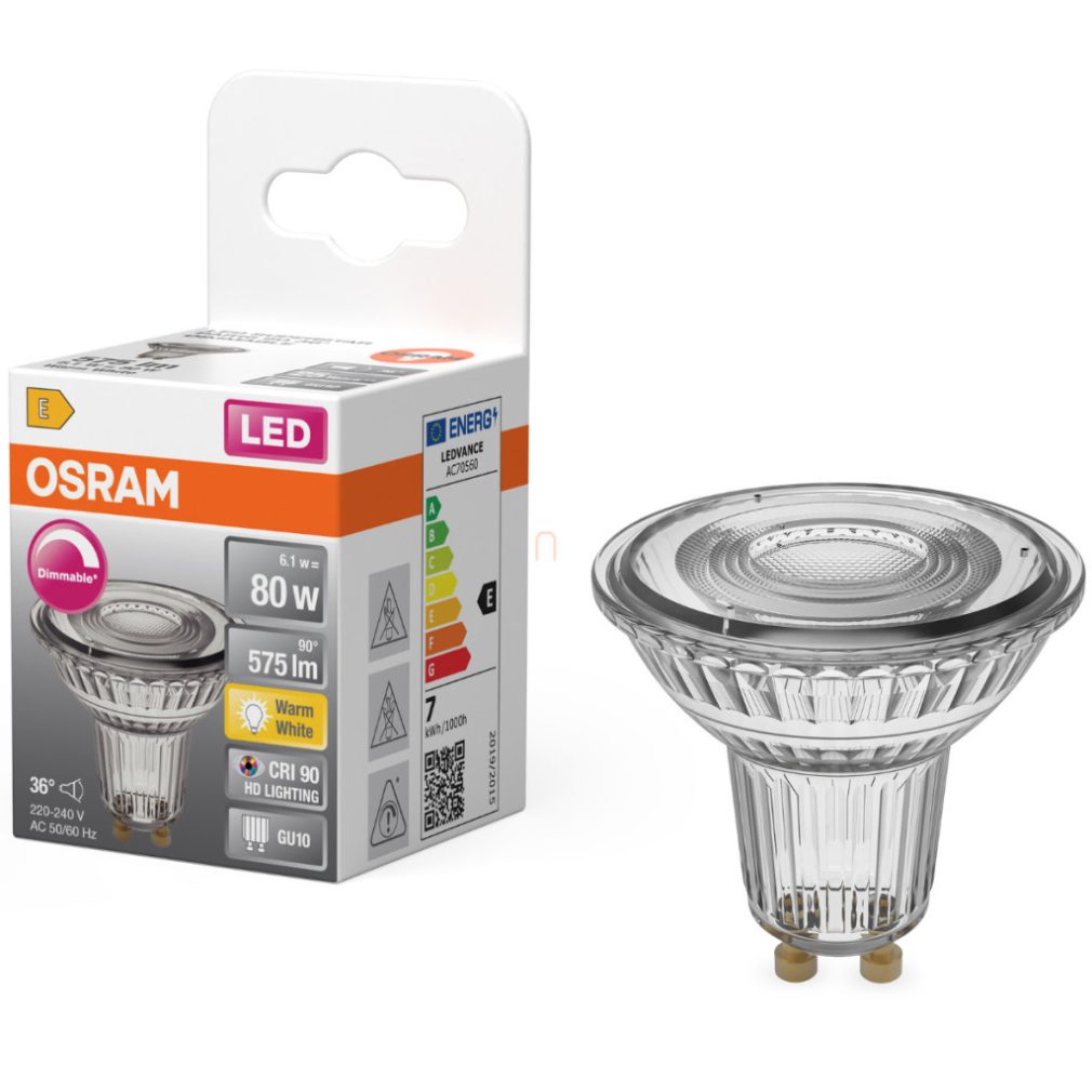 Osram GU10 LED 6,1W, 575 lm, 2700 K, alb cald, dimabil, sticlă transparentă - înlocuiește becul de 80 W - Superstar Spot PAR11