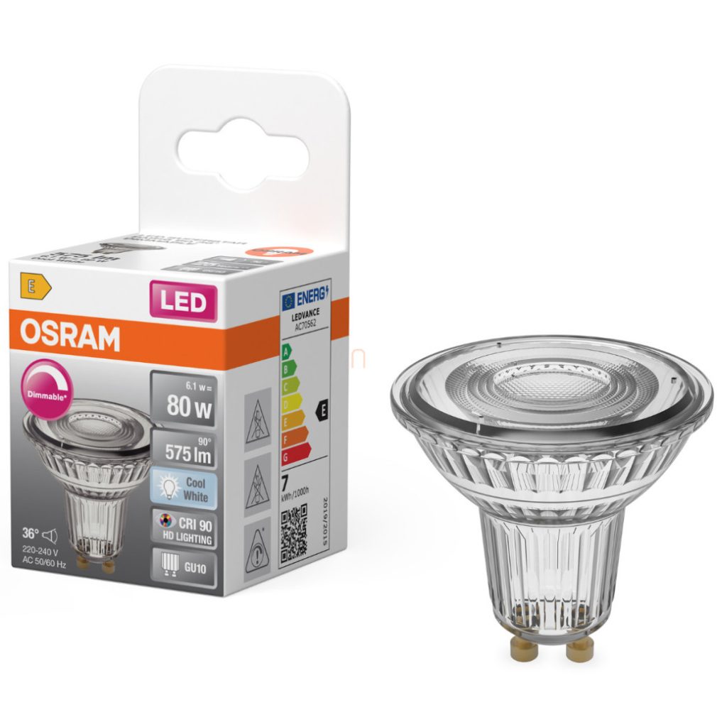 Osram GU10 LED 6,1W, 575 lm, 4000 K, alb rece, dimabil, sticlă transparentă - înlocuiește becul de 80 W - Superstar Spot PAR11