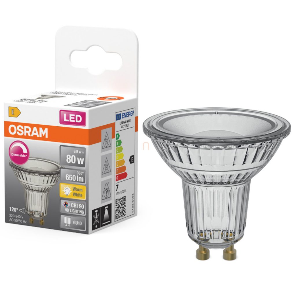 Osram GU10 LED 6,9W, 650 lm, 2700 K, alb cald, dimabil, sticlă transparentă - înlocuiește becul de 50 W - Superstar Spot PAR11