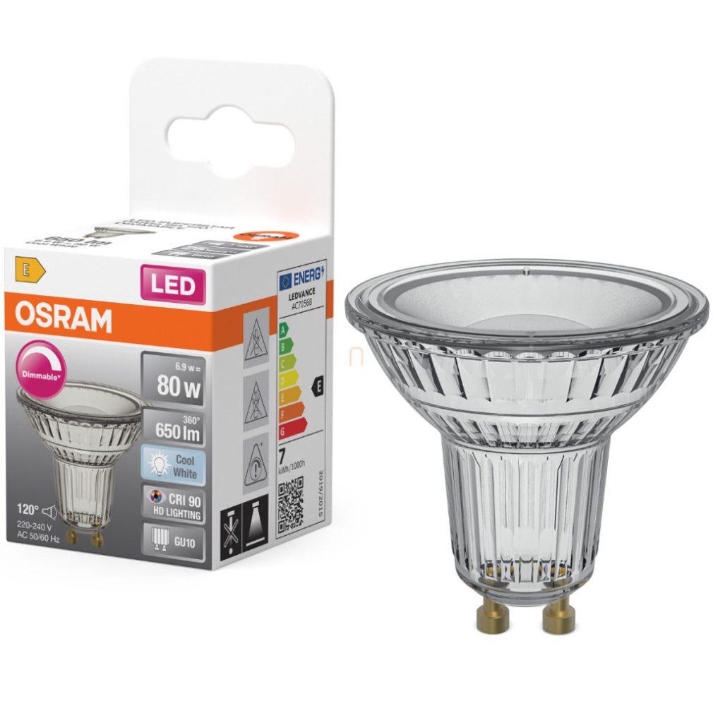 Osram GU10 LED 6,9W, 650 lm, 4000 K, alb rece, dimabil, sticlă transparentă - înlocuiește becul de 50 W - Superstar Spot PAR11