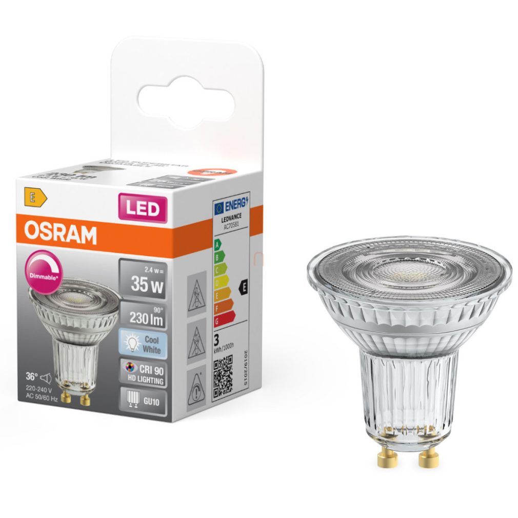 Osram GU10 LED 2,4W, 230 lm, 4000 K, alb rece, dimabil, sticlă transparentă - înlocuiește becul de 35 W - Superstar Spot PAR11