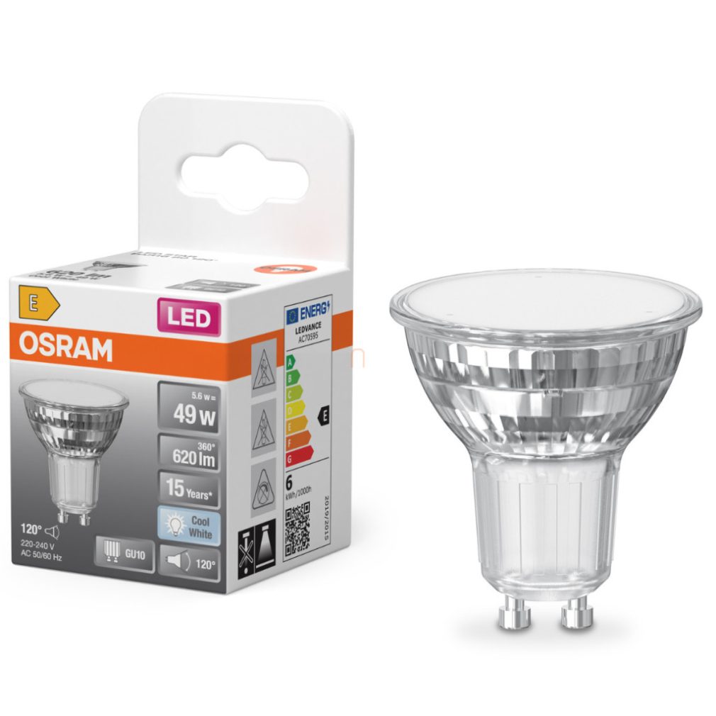 Osram GU10 LED 5,6W, 620 lm, 4000 K, alb rece, sticlă transparentă - înlocuiește becul de 50 W - Star Spot PAR16