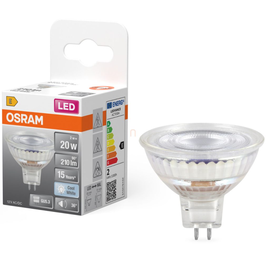 Osram GU5.3 LED 2W, 210 lm, 4000 K, alb rece, sticlă transparentă - înlocuiește becul de 20 W - Star Spot MR16