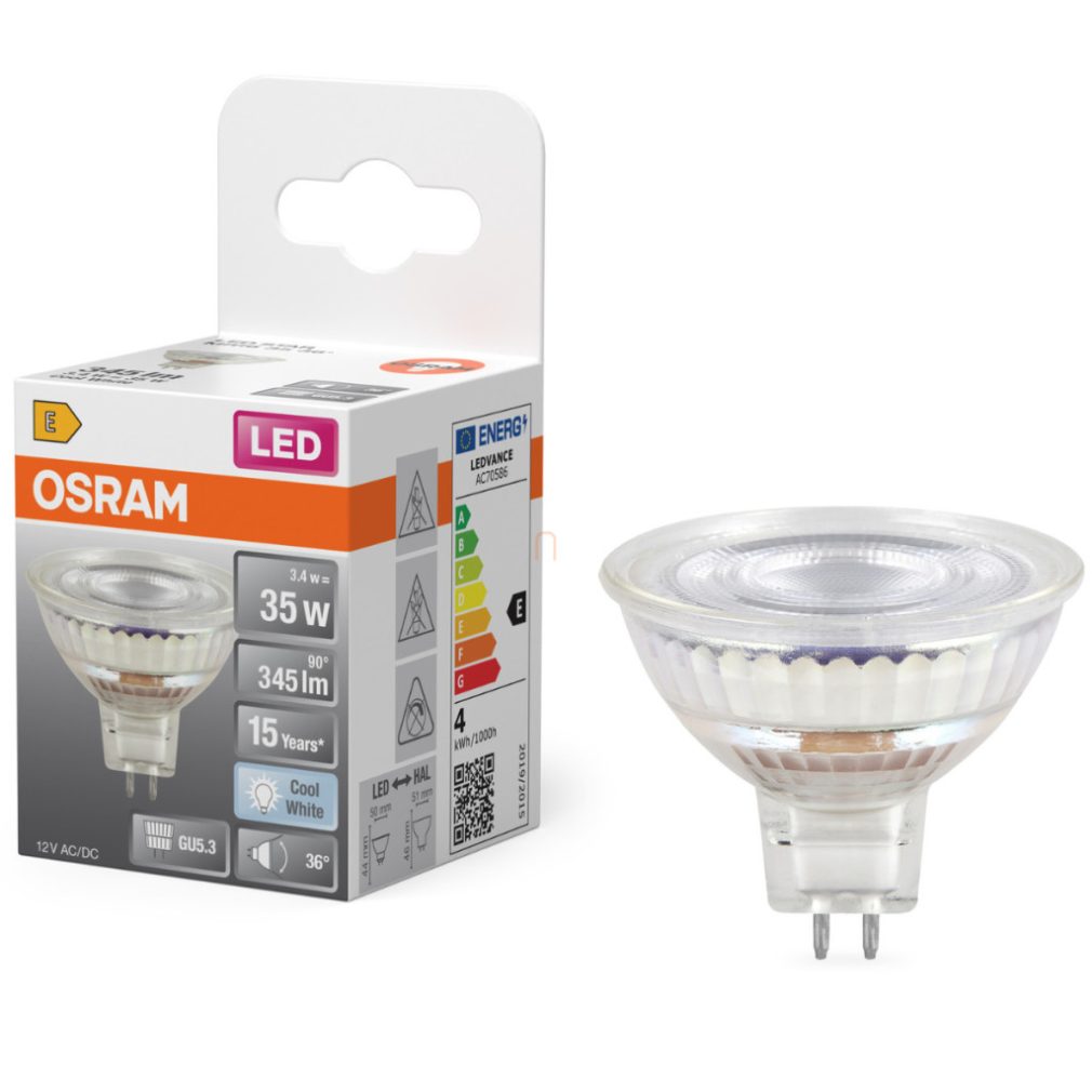 Osram GU5.3 LED 3,4W, 345 lm, 4000 K, alb rece, sticlă transparentă - înlocuiește becul de 35 W - Star Spot MR16