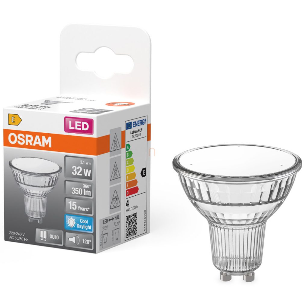 Osram GU10 LED 3,1W, 350 lm, 6500 K, lumină naturală, sticlă transparentă - înlocuiește becul de 30 W - Star Spot PAR16