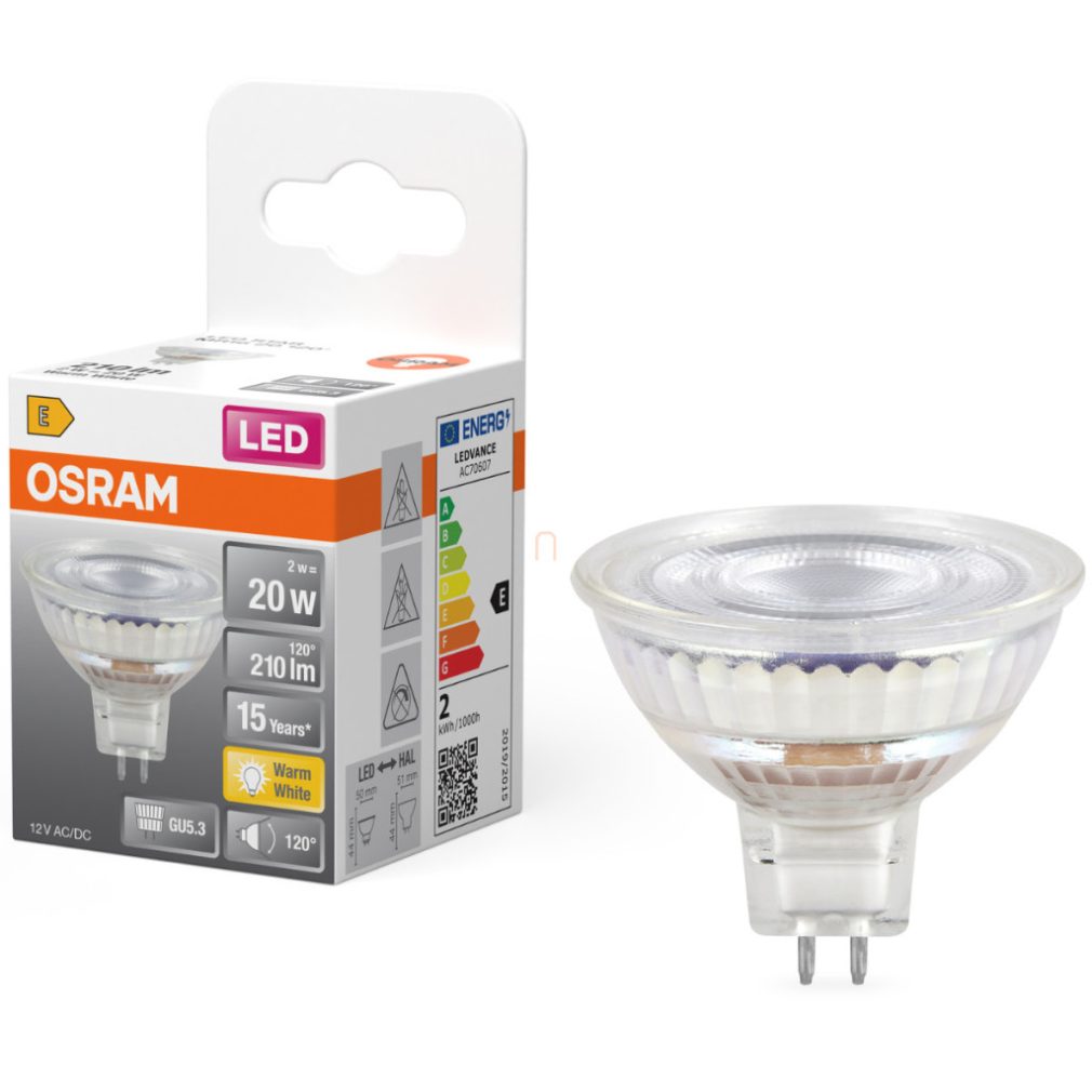 Osram GU5.3 LED 2W, 210 lm, 2700 K, alb cald, 120°, sticlă transparentă - înlocuiește becul de 20 W - Star Spot MR16