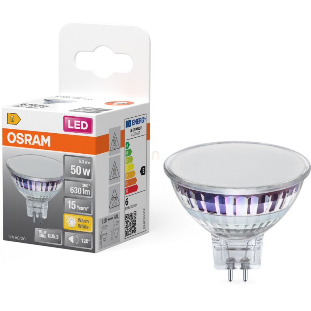 Osram GU5.3 LED 5,3W, 630 lm, 2700 K, alb cald, sticlă transparentă - înlocuiește becul de 50 W - Star Spot MR16