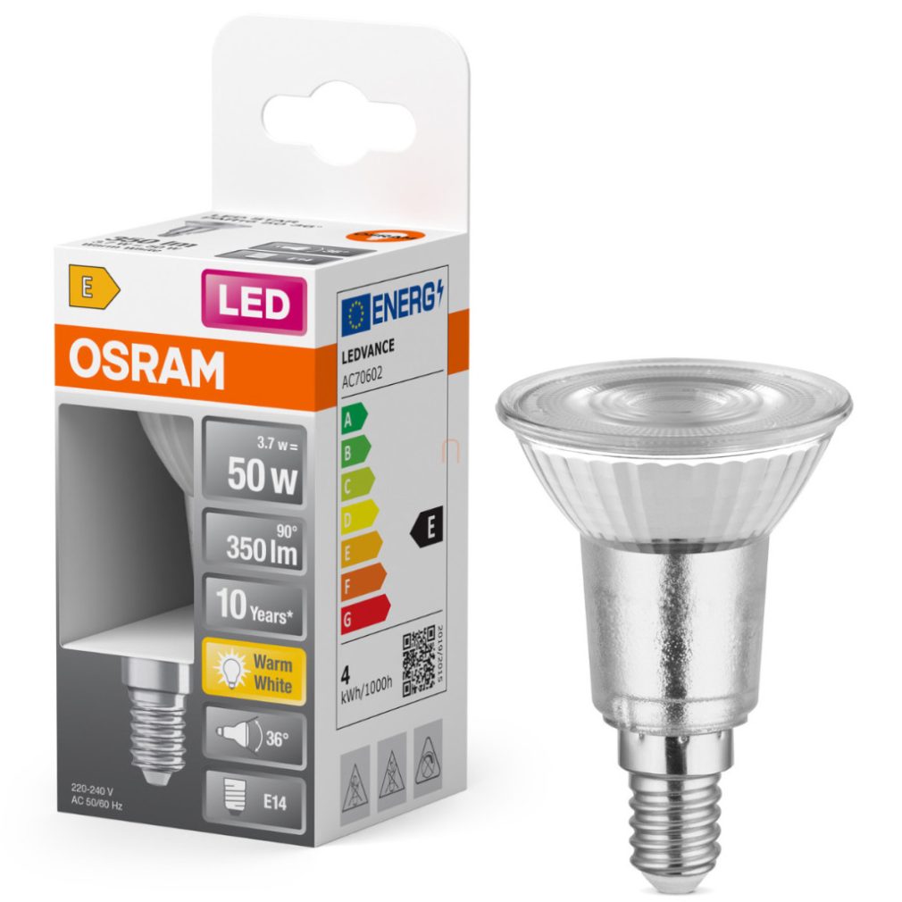 Osram E14 LED 3,7W, 350 lm, 2700 K, alb cald, sticlă transparentă - înlocuiește becul de 50 W - Star Spot PAR16