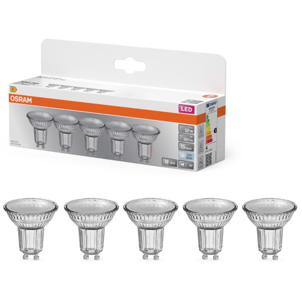 Osram GU10 LED 3,7W, 350 lm, 4000 K, alb rece, sticlă transparentă - înlocuiește becul de 50 W, 5 bucăți - Star Spot PAR16