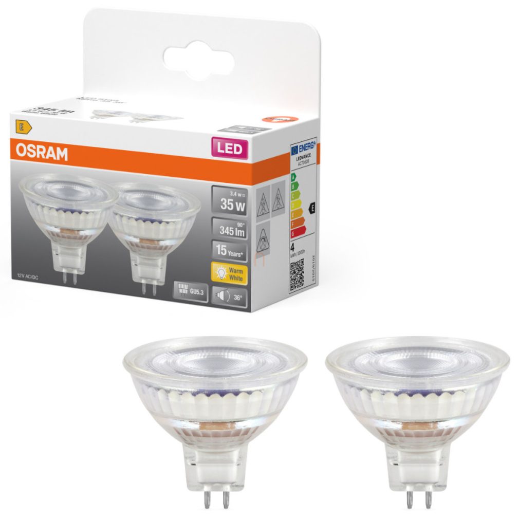 Osram GU5.3 LED 3,4W, 345 lm, 2700 K, alb cald, sticlă transparentă - înlocuiește becul de 35 W, 2 bucăți, 2 bucăți - Star Spot MR16