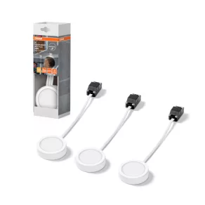   Lampă LED pentru iluminarea blatului, 6,5 cm, 3 bucăți, albă - Osram Undercabinet Spot Puck, 3000 K, 250 lm, 3 W, 220-240 V