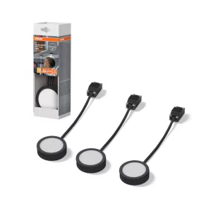   Lampă LED pentru blat, 6,5 cm, 3 bucăți, negru - Osram Undercabinet Spot Puck, 3000 K, 250 lm, 3 W, 220-240 V