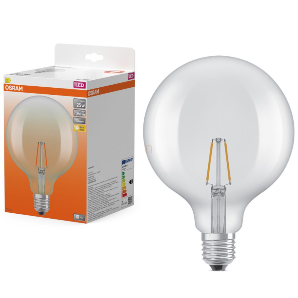 Osram E27 LED glob mare, 1,8 W, 250 lm, 2700 K, alb cald, sticlă transparentă - înlocuiește becul de 25 W - Star Classic Globe125 filament