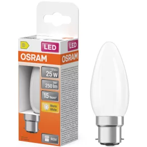   Osram B22d LED 1,8 W, 250 lm, 2700 K, alb cald, sticlă opală – înlocuitor pentru becul incandescent de 25 W – Star Classic B