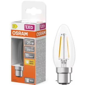   Osram B22d LED 1,8 W, 250 lm, 2700 K, alb cald, sticlă transparentă – înlocuitor pentru becul incandescent de 25 W – Star Classic B filament