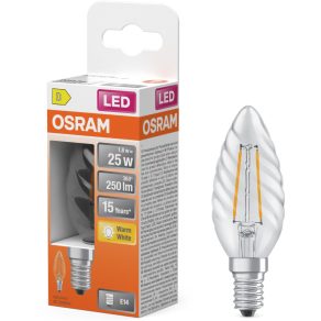   Lumânare LED Osram E14, 1,8 W, 250 lm, 2700 K, alb cald, sticlă transparentă - înlocuiește becul de 25 W - filament Star Classic BW