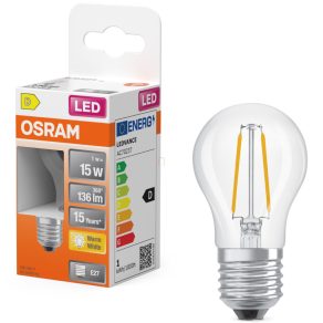   Osram E27 LED glob mic, 1W, 136 lm, 2700 K, alb cald, sticlă transparentă - înlocuiește becul de 15 W - filament Superstar Classic P
