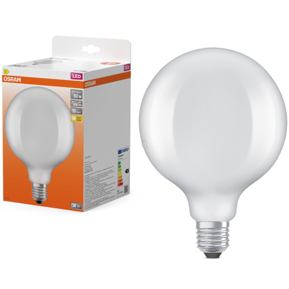Osram E27 LED glob mare, 5,9 W, 806 lm, 2700 K, alb cald, sticlă opală - înlocuiește becul de 60 W - Star Classic Globe125