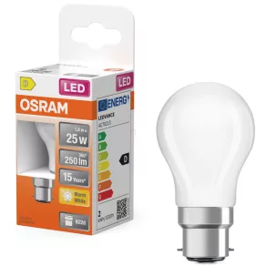   Osram B22d LED 1,8 W, 250 lm, 2700 K, alb cald, sticlă opală – în locul becului incandescent de 25 W – Superstar Classic P