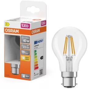   Osram B22d LED 3,4 W, 470 lm, 2700 K, alb cald, sticlă transparentă – înlocuitor pentru becul de 40 W – Star Classic A filament