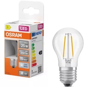   Bec LED Osram E27, 1,8 W, 250 lm, 4000 K, alb rece, sticlă transparentă – înlocuitor pentru becul incandescent de 25 W – Superstar Classic P filament