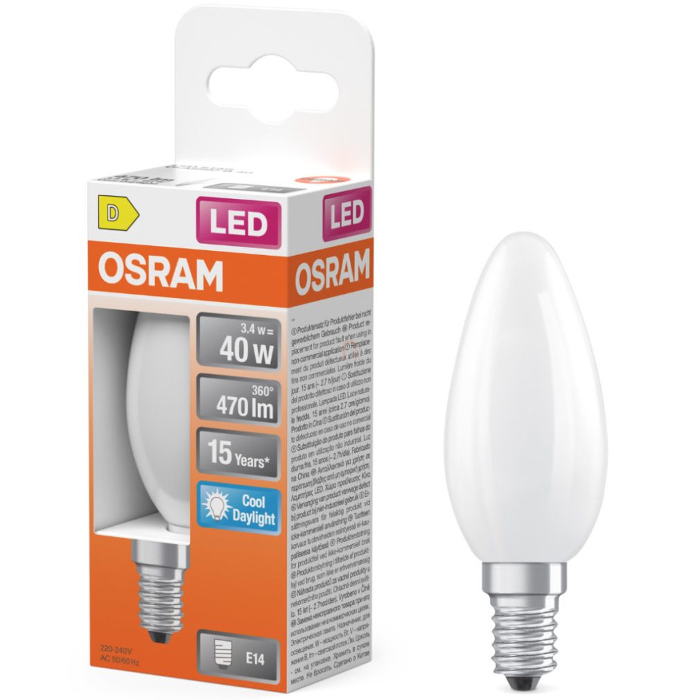 Lămpi LED Osram E14, 3,4 W, 470 lm, 6500 K, lumină naturală, sticlă opală - înlocuiesc becurile de 40 W - Star Classic B