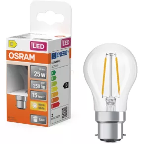   Osram B22d LED 1,8 W, 250 lm, 2700 K, alb cald, sticlă transparentă – înlocuitor pentru becul de 25 W – Superstar Classic P filament