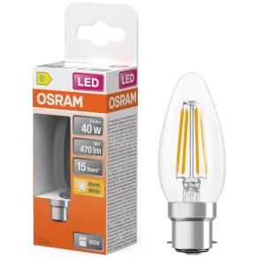   Osram B22d LED 3,4 W, 470 lm, 2700 K, alb cald, sticlă transparentă – înlocuitor pentru becul incandescent de 40 W – Star Classic B filament