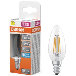   Lumină LED Osram E14, 3,4 W, 470 lm, 6500 K, lumină naturală, sticlă transparentă - înlocuiește becul de 40 W - filament Star Classic B