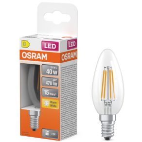   Lumină LED Osram E14, 3,4 W, 470 lm, 2700 K, alb cald, sticlă transparentă - înlocuiește becul de 40 W - filament Star Classic B
