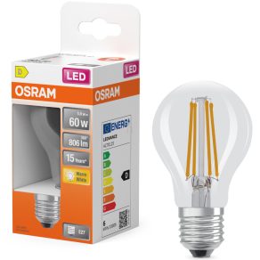   Osram E27 LED 5,9 W, 806 lm, 2700 K, alb cald, sticlă translucidă - înlocuiește un bec standard de 60 W - Star Classic Filament