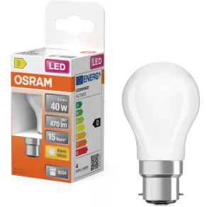   Osram B22d LED 3,4 W, 470 lm, 2700 K, alb cald, sticlă opală – în locul unui bec incandescent de 40 W – Superstar Classic P