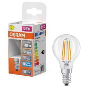   Osram E14 LED glob mic, 3,4 W, 470 lm, 6500 K, lumină naturală, sticlă transparentă - înlocuiește becul de 40 W - filament Superstar Classic P