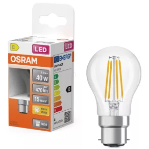   Osram B22d LED 3,4 W, 470 lm, 2700 K, alb cald, sticlă transparentă - înlocuiește becul de 40 W - filament Superstar Classic P