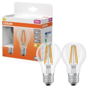   Osram E27 LED 5,9 W, 806 lm, 2700 K, alb cald, sticlă transparentă - înlocuiește un bec standard de 60 W, 2 bucăți - Star Classic A filament