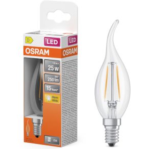   Lumină LED Osram E14, 1,8 W, 250 lm, 2700 K, alb cald, sticlă transparentă - înlocuiește becul de 25 W - filament Star Classic BA