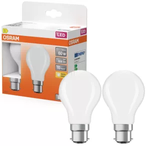   Osram B22d LED 5,9 W, 806 lm, 2700 K, alb cald, sticlă opală – înlocuitor pentru becul incandescent de 60 W, pachet de 2 bucăți – Star Classic A