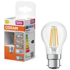   Osram B22d LED 3,4W, 470 lm, 4000 K, hidegfehér, áttetsző üveg-40 W izzó helyett - Superstar Classic P filament