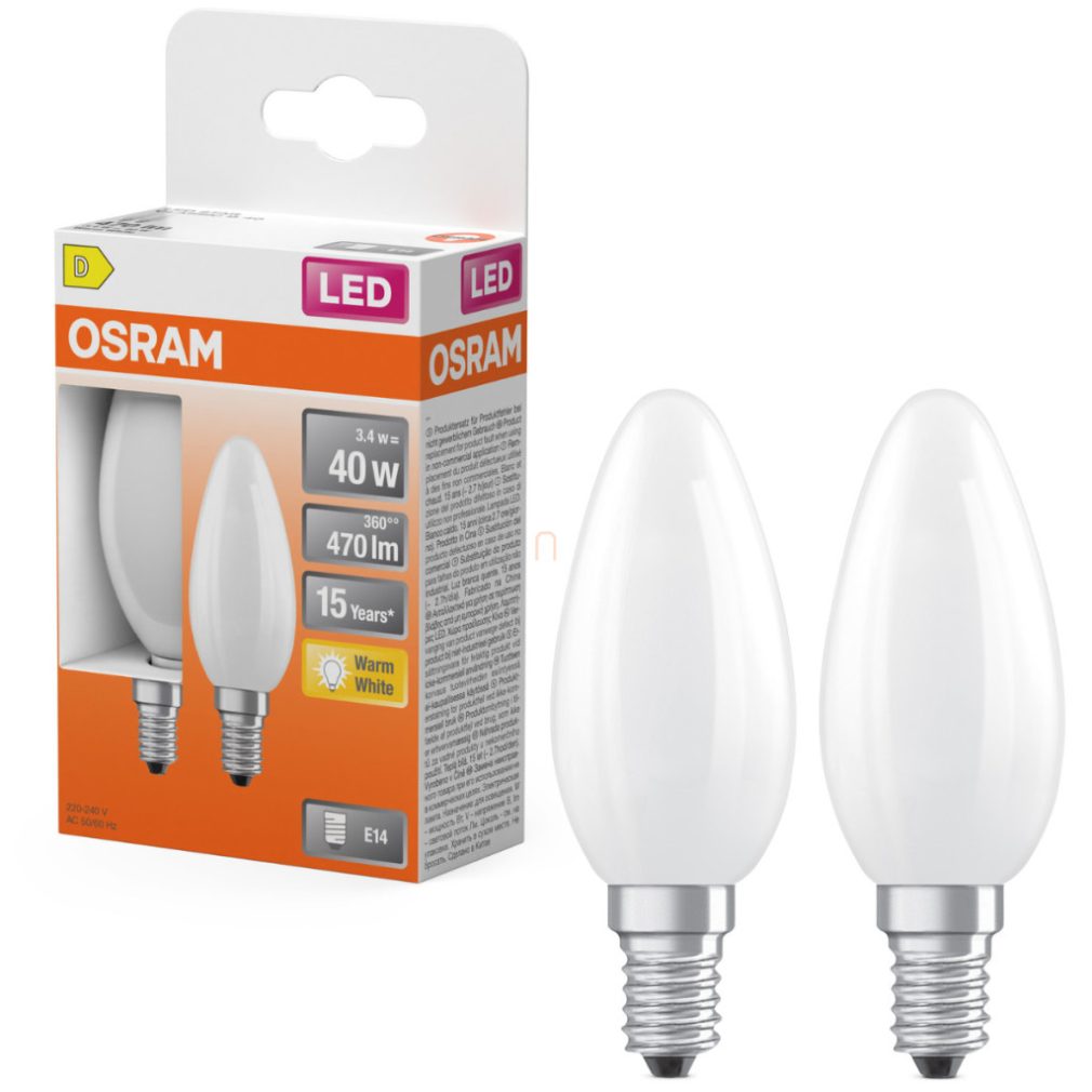 Lămpă LED Osram E14, 3,4 W, 470 lm, 2700 K, alb cald, sticlă opală - înlocuiește becul de 40 W, 2 bucăți - Star Classic B