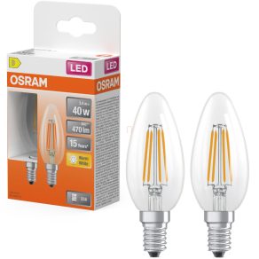   Lumină LED Osram E14, 3,4 W, 470 lm, 2700 K, alb cald, sticlă translucidă - înlocuiește becul de 40 W, 2 bucăți - filament Star Classic B