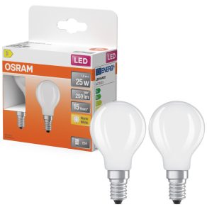   Osram E14 LED glob mic, 1,8 W, 250 lm, 2700 K, alb cald, sticlă opală - înlocuiește becul de 25 W, 2 bucăți - Superstar Classic P