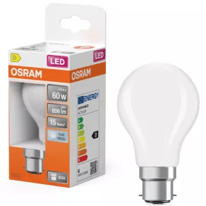   Osram B22d LED 5,9 W, 806 lm, 4000 K, alb rece, sticlă opală – în locul becului incandescent de 60 W – Star Classic A