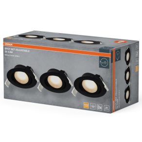   Osram Spot Set Recess Adjustable – Forgatható és billenthető fekete mennyezeti LED spot, 4,9W, 2700K, melegfehér, 190lm, 120° sugárzási szög, IP20