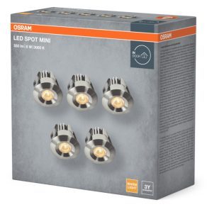   Osram LED Mini Spot Set 6W 830 120° Satin Nickel – Kompakt, süllyeszthető spotlámpa készlet 5db lámpával, melegfehér fény, IP44, mennyezeti szerelés