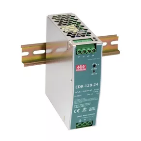   Sursă de alimentare comutată, montare pe șină DIN Vin: 90-264 VAC/120-370 VDC, Vout: 24 VDC (0-5A), P: 120 W Mean Well EDR-120-24