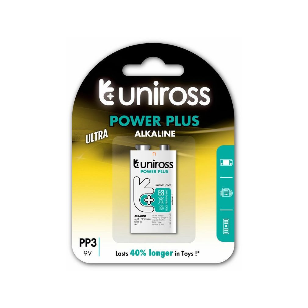 Uniross Baterie alcalină 9V (6LR61) B1, Power Plus