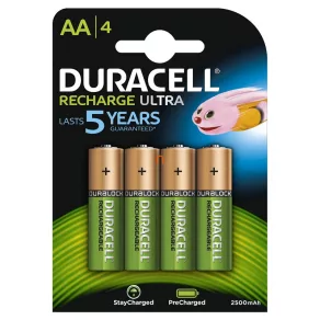   Baterie reîncărcabilă AA Duracell de 2500 mAh Ni-Mh, pachet de 4 bucăți
