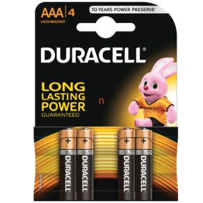   Baterii alcaline Duracell AAA 1,5 V, pachet de 4 bucăți (Basic)